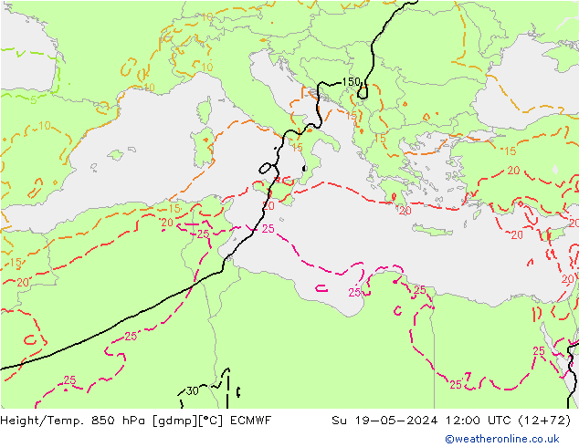 Z500/Rain (+SLP)/Z850 ECMWF Su 19.05.2024 12 UTC