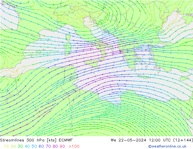 Rüzgar 300 hPa ECMWF Çar 22.05.2024 12 UTC