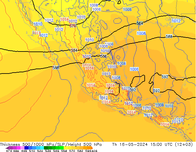 Espesor 500-1000 hPa ECMWF jue 16.05.2024 15 UTC