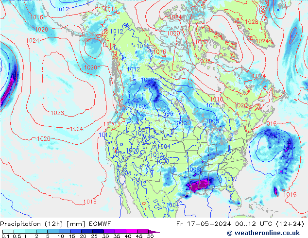 Precipitación (12h) ECMWF vie 17.05.2024 12 UTC