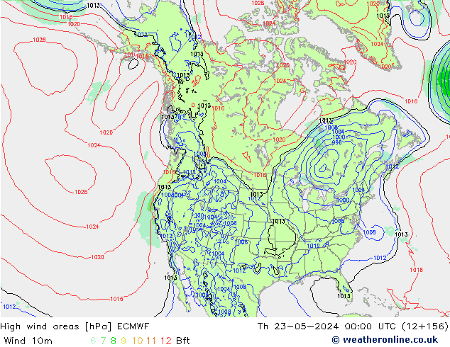 High wind areas ECMWF Th 23.05.2024 00 UTC