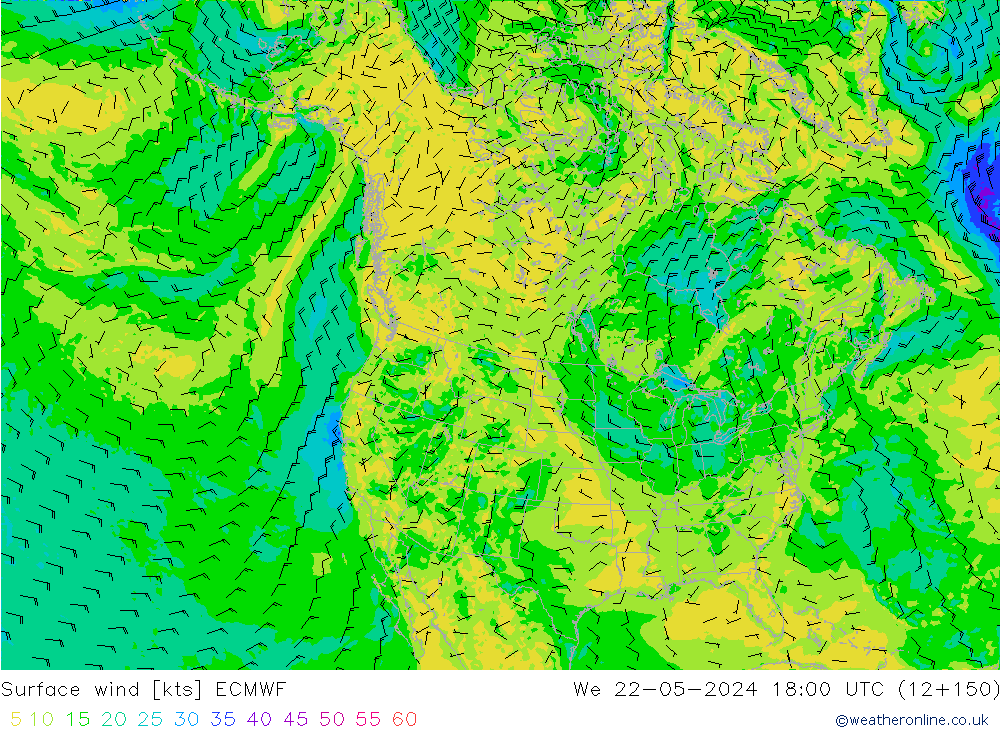 Wind 10 m ECMWF wo 22.05.2024 18 UTC