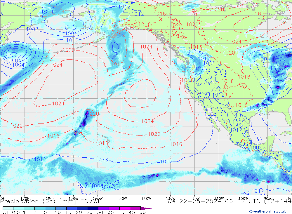 Z500/Rain (+SLP)/Z850 ECMWF We 22.05.2024 12 UTC
