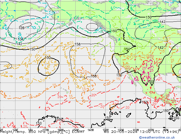 Z500/Yağmur (+YB)/Z850 ECMWF Pzt 20.05.2024 12 UTC