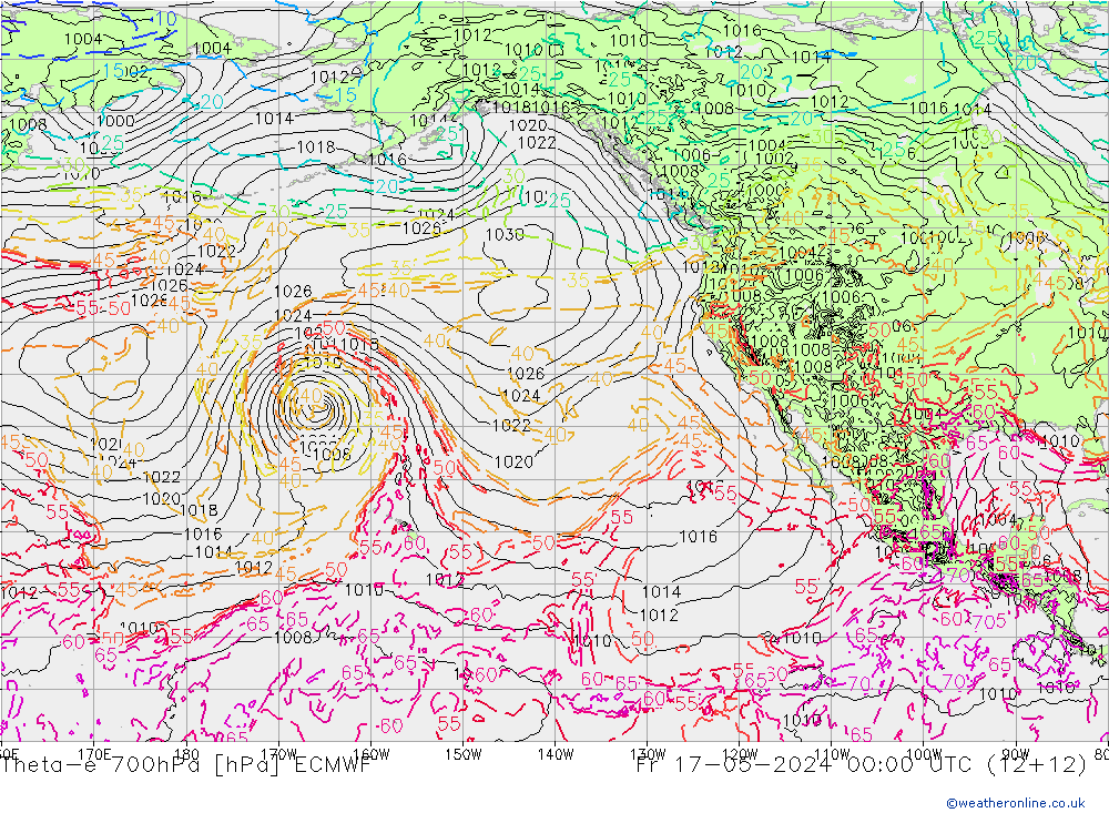 Theta-e 700hPa ECMWF Fr 17.05.2024 00 UTC