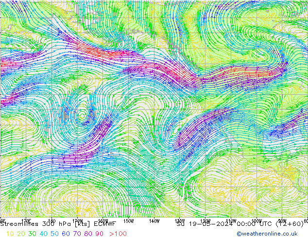 Ligne de courant 300 hPa ECMWF dim 19.05.2024 00 UTC
