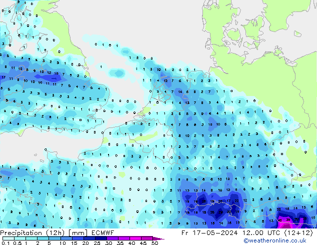 降水量 (12h) ECMWF 星期五 17.05.2024 00 UTC