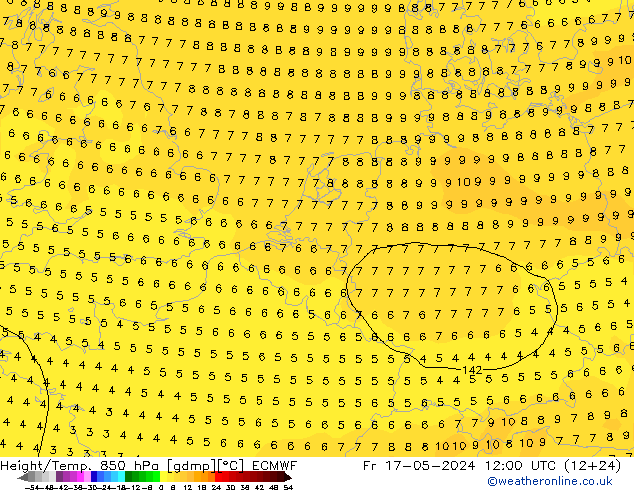 Z500/Rain (+SLP)/Z850 ECMWF Fr 17.05.2024 12 UTC