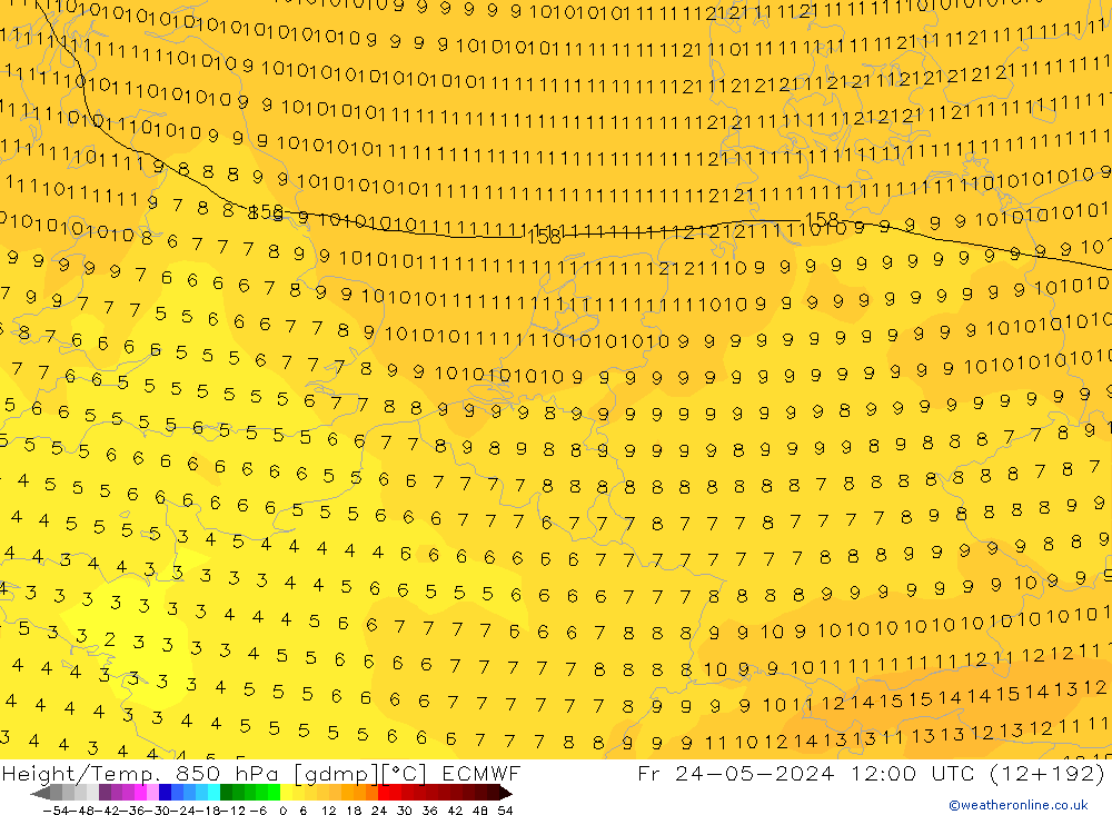 Géop./Temp. 850 hPa ECMWF ven 24.05.2024 12 UTC