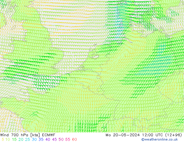 Wind 700 hPa ECMWF Po 20.05.2024 12 UTC