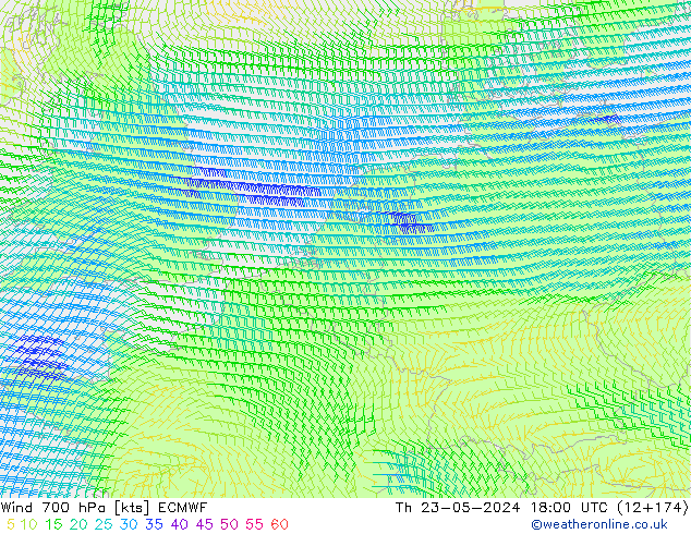 Wind 700 hPa ECMWF Th 23.05.2024 18 UTC