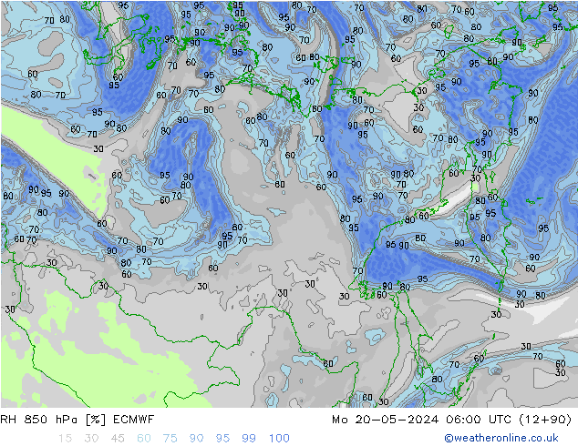 Humidité rel. 850 hPa ECMWF lun 20.05.2024 06 UTC