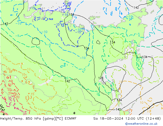 Height/Temp. 850 hPa ECMWF Sa 18.05.2024 12 UTC