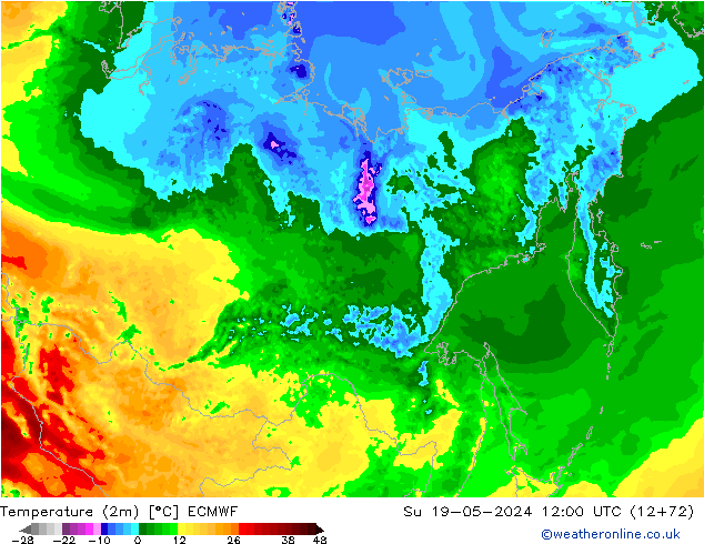 Temperature (2m) ECMWF Su 19.05.2024 12 UTC