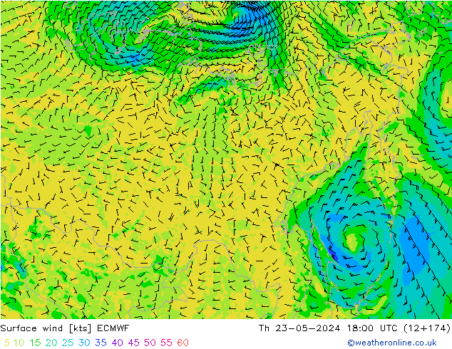 Wind 10 m ECMWF do 23.05.2024 18 UTC