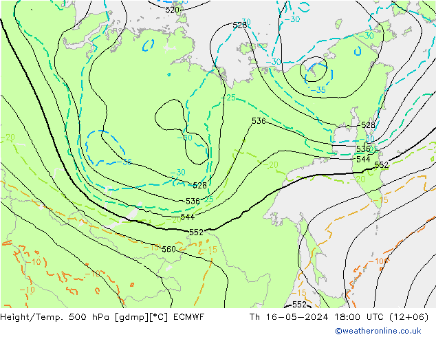 Z500/Rain (+SLP)/Z850 ECMWF Th 16.05.2024 18 UTC