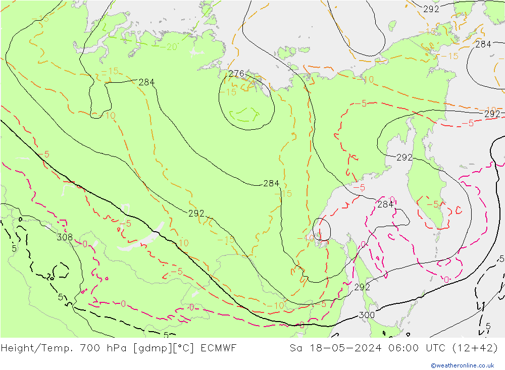 Yükseklik/Sıc. 700 hPa ECMWF Cts 18.05.2024 06 UTC