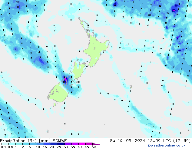 Precipitación (6h) ECMWF dom 19.05.2024 00 UTC