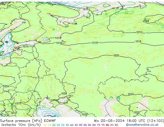 Eşrüzgar Hızları (km/sa) ECMWF Pzt 20.05.2024 18 UTC
