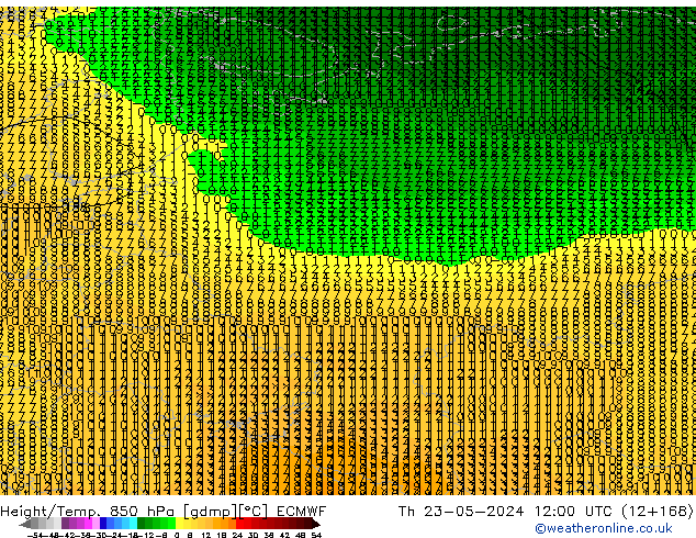 Z500/Rain (+SLP)/Z850 ECMWF gio 23.05.2024 12 UTC