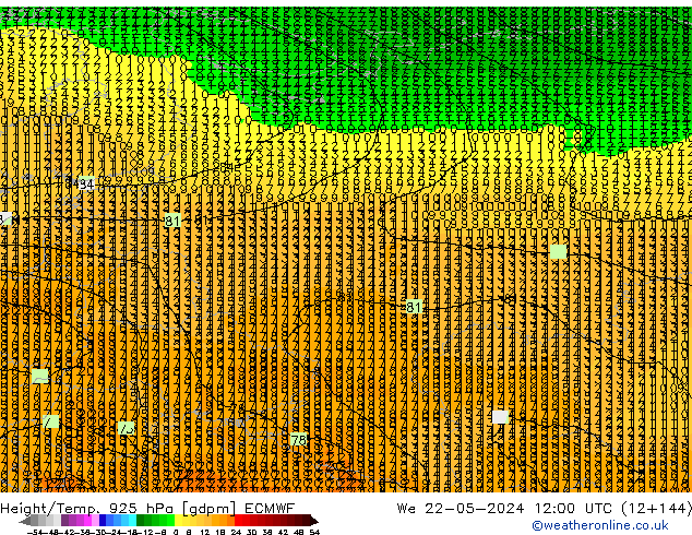 Height/Temp. 925 гПа ECMWF ср 22.05.2024 12 UTC