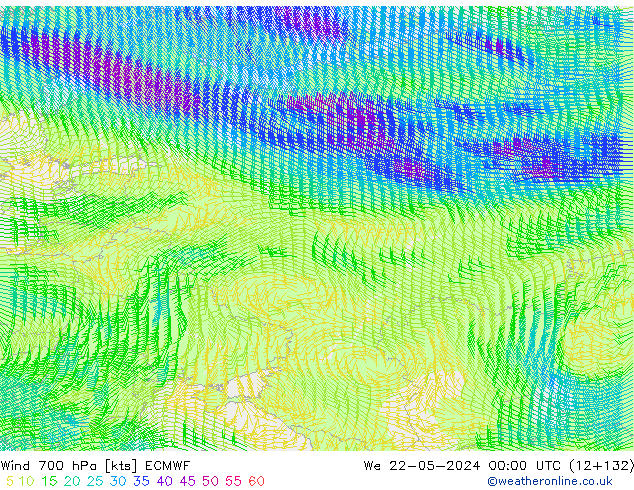 Vento 700 hPa ECMWF Qua 22.05.2024 00 UTC