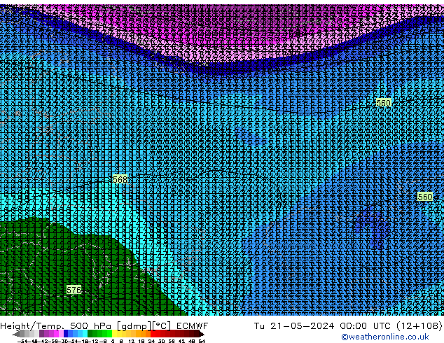 Z500/Rain (+SLP)/Z850 ECMWF Út 21.05.2024 00 UTC