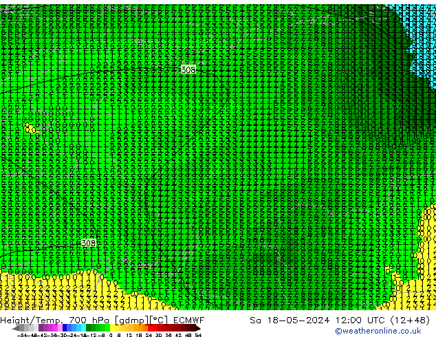 Hoogte/Temp. 700 hPa ECMWF za 18.05.2024 12 UTC
