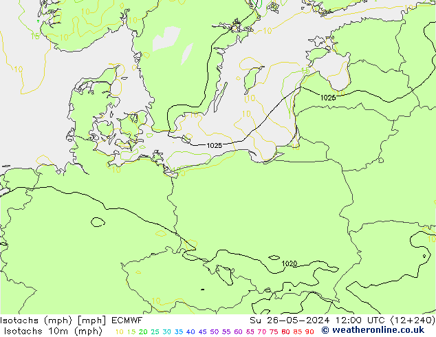Isotachs (mph) ECMWF Вс 26.05.2024 12 UTC