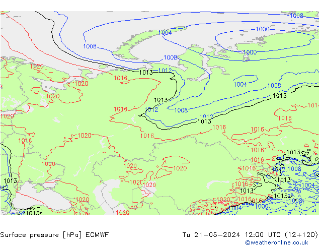 Atmosférický tlak ECMWF Út 21.05.2024 12 UTC