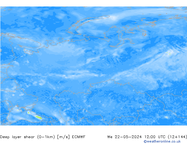 Deep layer shear (0-1km) ECMWF ср 22.05.2024 12 UTC