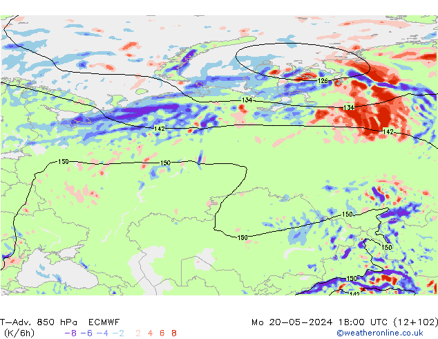 T-Adv. 850 hPa ECMWF pon. 20.05.2024 18 UTC