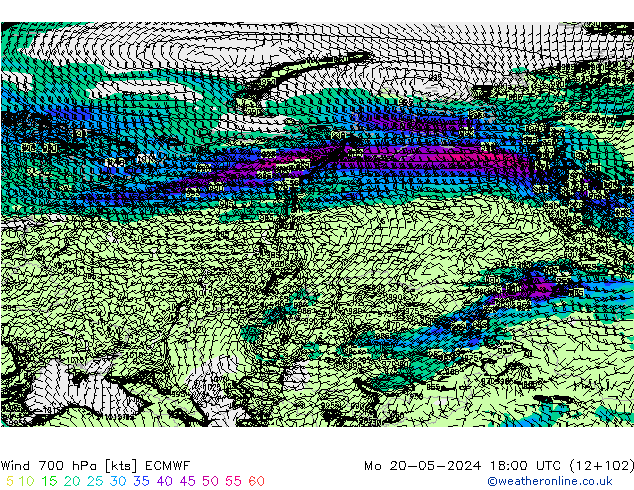 Wind 700 hPa ECMWF Mo 20.05.2024 18 UTC