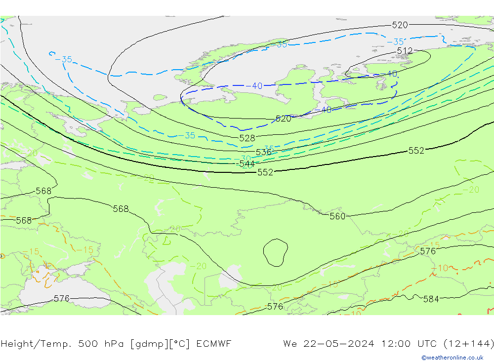 Height/Temp. 500 hPa ECMWF We 22.05.2024 12 UTC