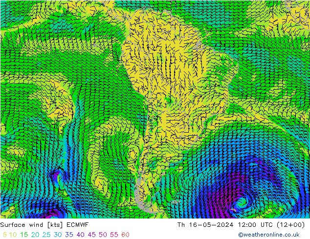 Viento 10 m ECMWF jue 16.05.2024 12 UTC