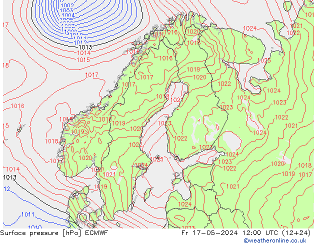 Presión superficial ECMWF vie 17.05.2024 12 UTC