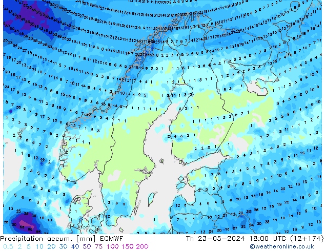 Precipitación acum. ECMWF jue 23.05.2024 18 UTC