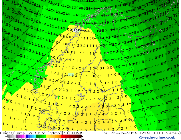 Height/Temp. 700 hPa ECMWF Su 26.05.2024 12 UTC