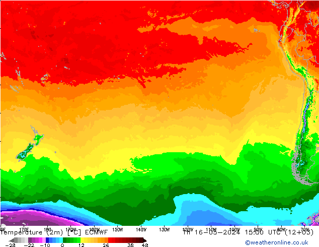 mapa temperatury (2m) ECMWF czw. 16.05.2024 15 UTC