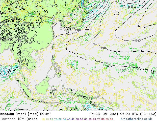 Izotacha (mph) ECMWF czw. 23.05.2024 06 UTC