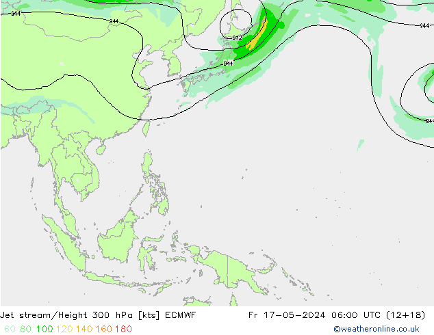 Jet stream/Height 300 hPa ECMWF Fr 17.05.2024 06 UTC