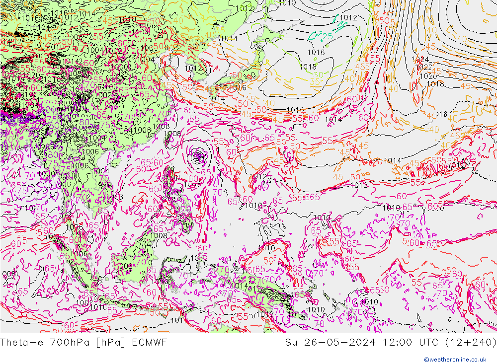 Theta-e 700hPa ECMWF dim 26.05.2024 12 UTC