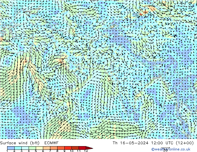 Vent 10 m (bft) ECMWF jeu 16.05.2024 12 UTC