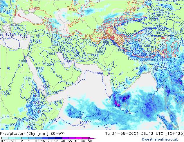 Z500/Rain (+SLP)/Z850 ECMWF wto. 21.05.2024 12 UTC