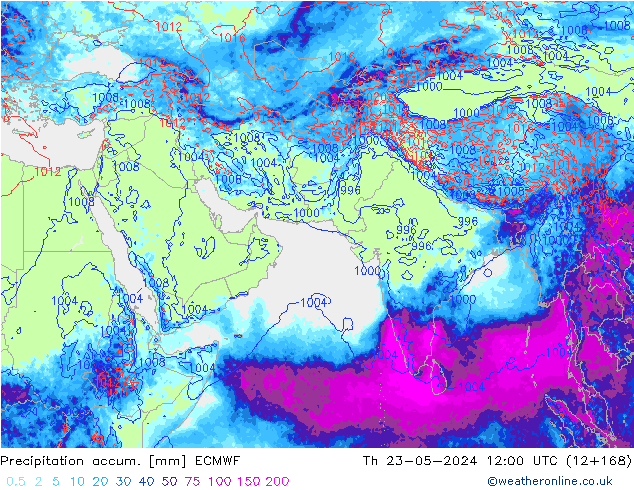 Precipitation accum. ECMWF Čt 23.05.2024 12 UTC