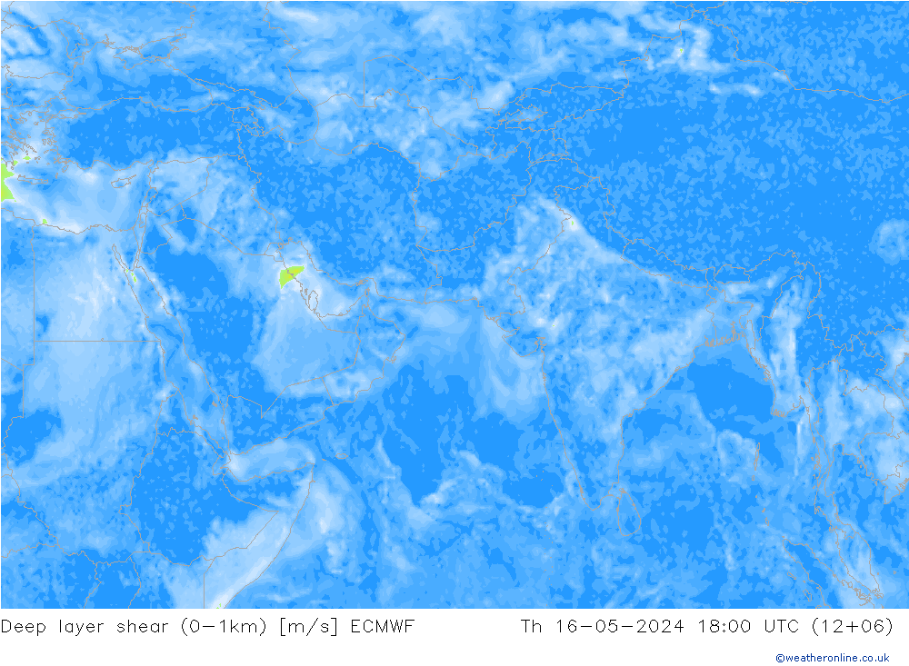 Deep layer shear (0-1km) ECMWF jeu 16.05.2024 18 UTC