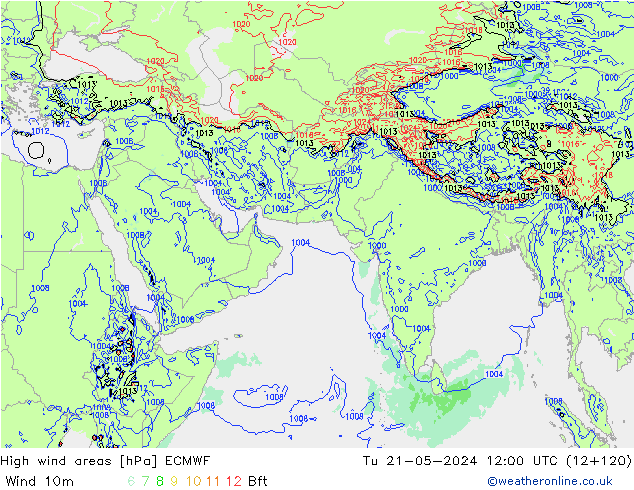 Windvelden ECMWF di 21.05.2024 12 UTC