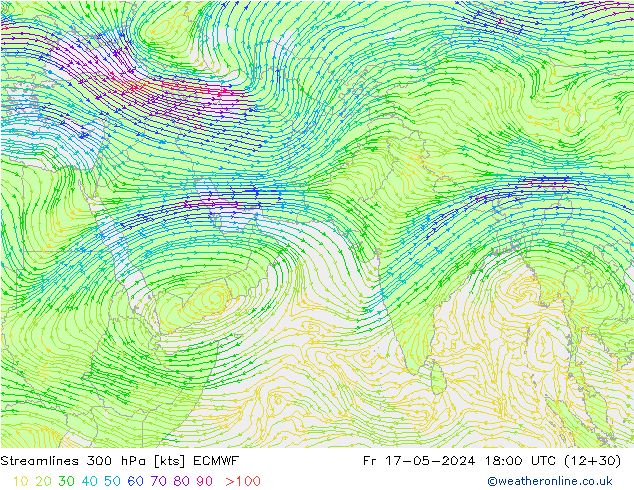 Linea di flusso 300 hPa ECMWF ven 17.05.2024 18 UTC