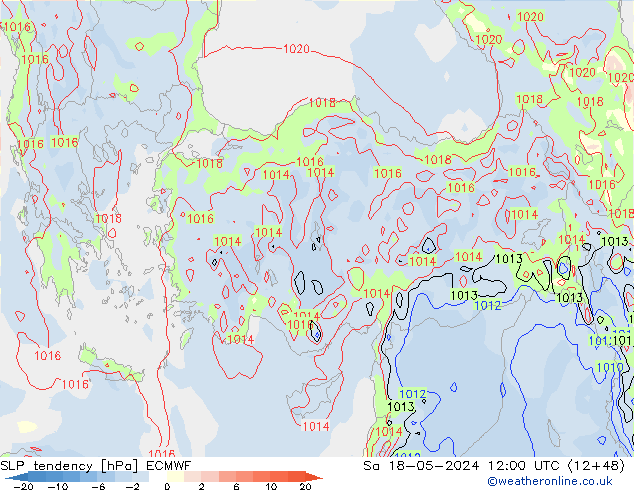 Druktendens (+/-) ECMWF za 18.05.2024 12 UTC