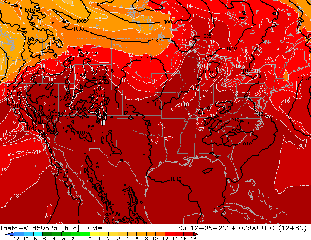 Theta-W 850hPa ECMWF Dom 19.05.2024 00 UTC